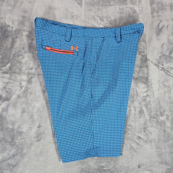 Under Armour Shorts Mens 36 Blue Black Gingham Check Golf Performance Casual - Picture 4 of 11